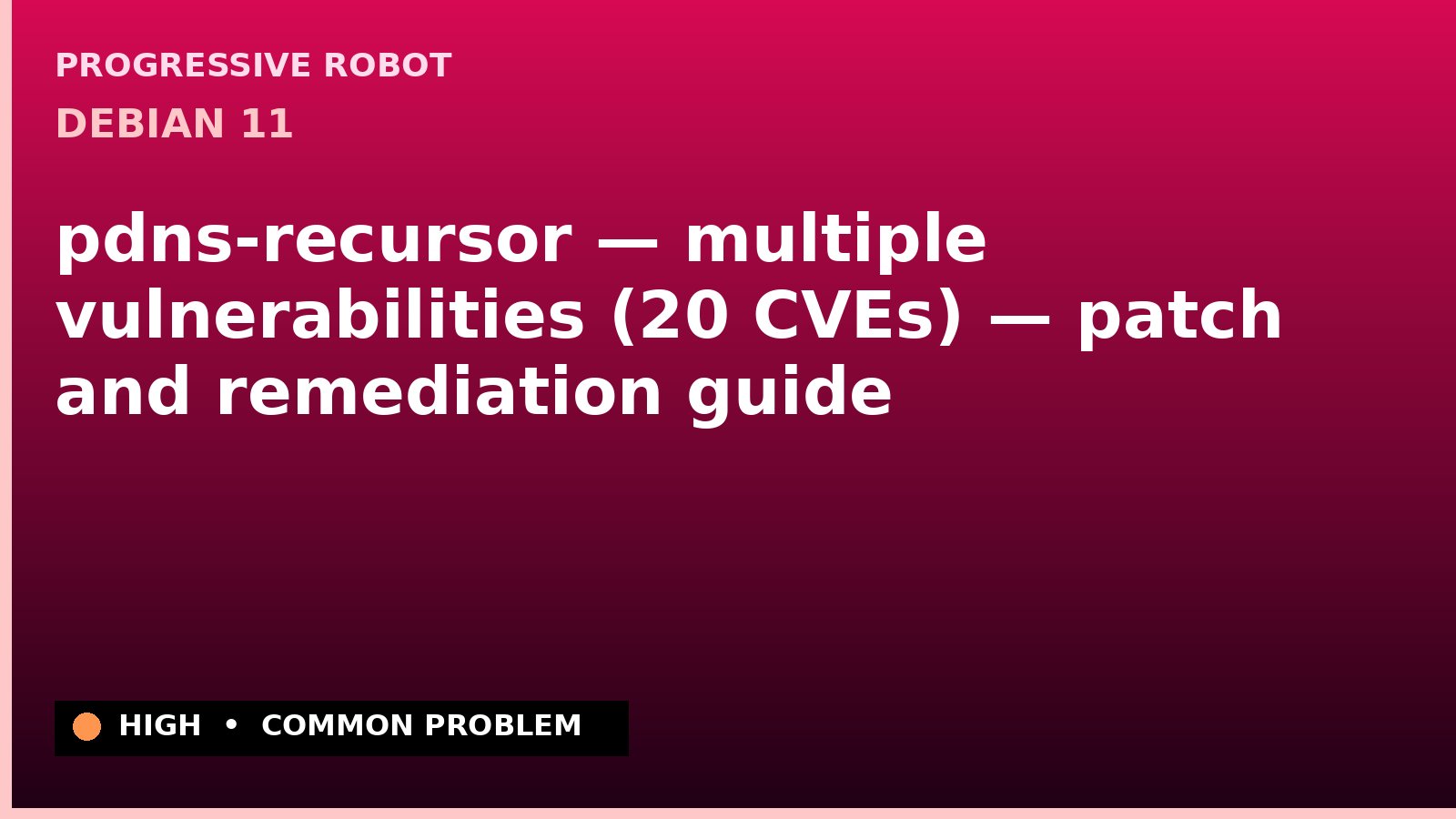 Debian 11 — pdns-recursor — multiple vulnerabilities (20 CVEs) — patch and remediation guide — diagnosis and fix on Debian 11