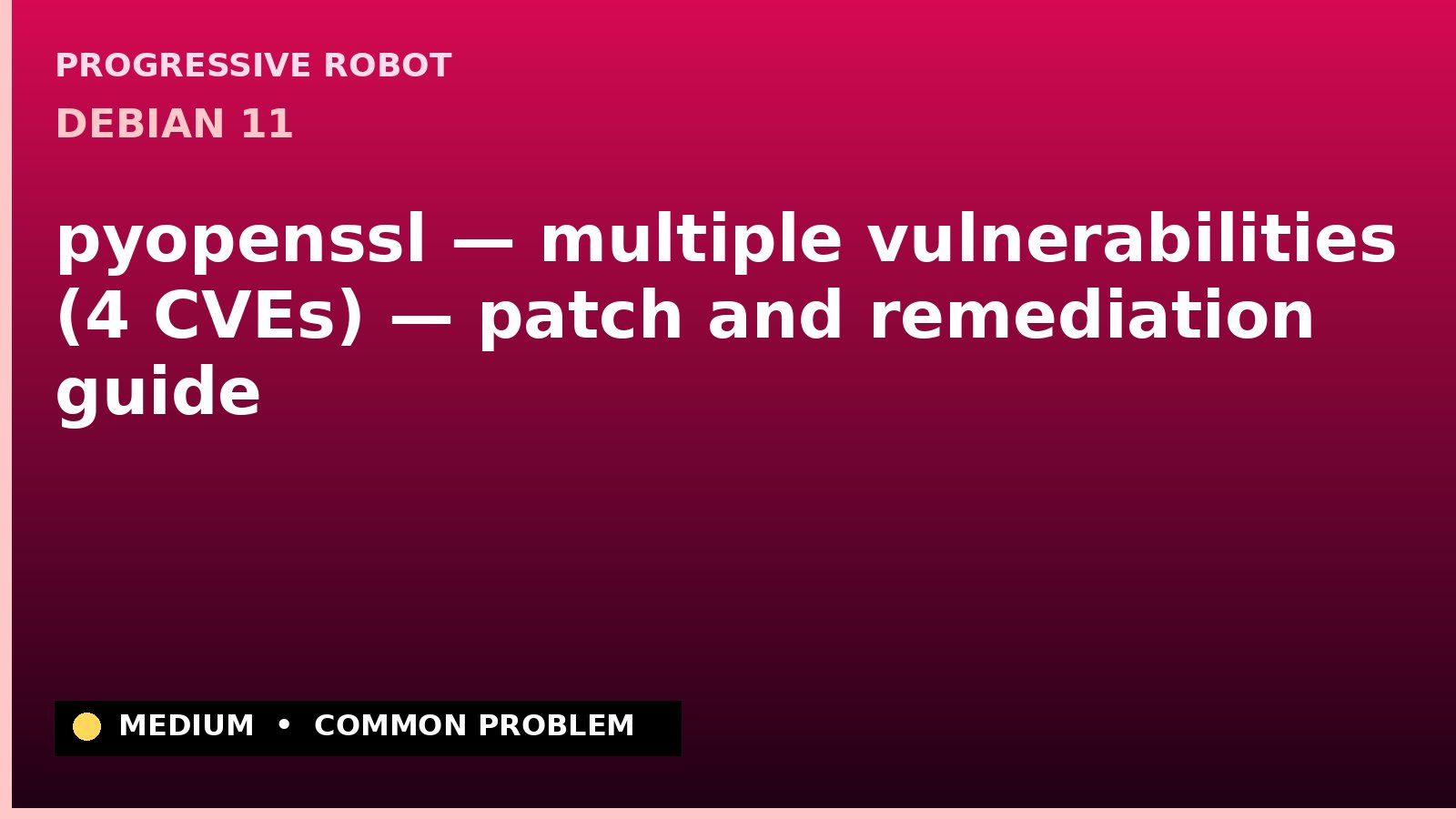 Debian 11 — pyopenssl — multiple vulnerabilities (4 CVEs) — patch and remediation guide — diagnosis and fix on Debian 11