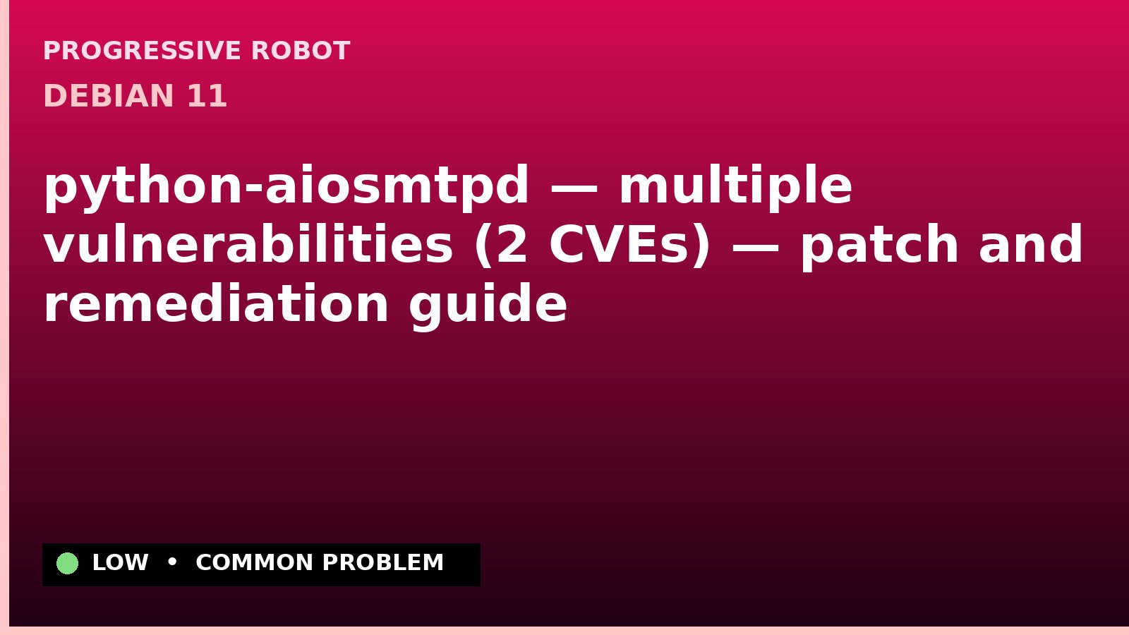 Debian 11 — python-aiosmtpd — multiple vulnerabilities (2 CVEs) — patch and remediation guide — diagnosis and fix on Debian 11