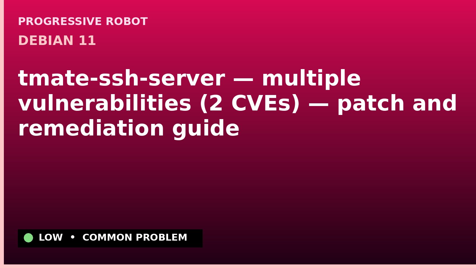 Debian 11 — tmate-ssh-server — multiple vulnerabilities (2 CVEs) — patch and remediation guide — diagnosis and fix on Debian 11