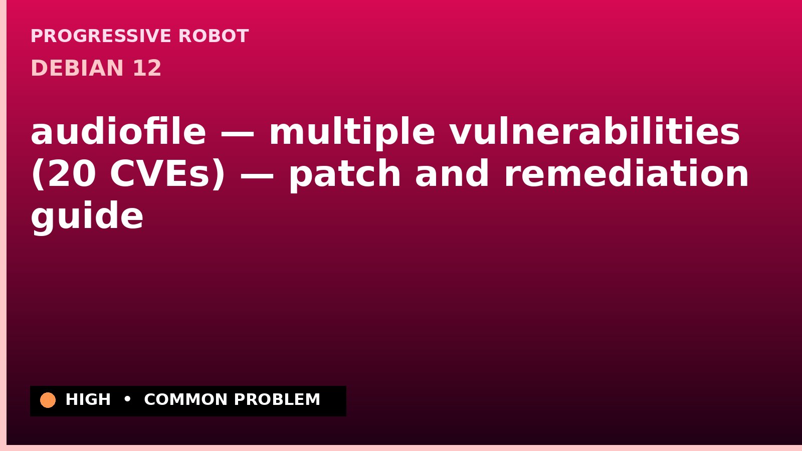 Debian 12 — audiofile — multiple vulnerabilities (20 CVEs) — patch and remediation guide