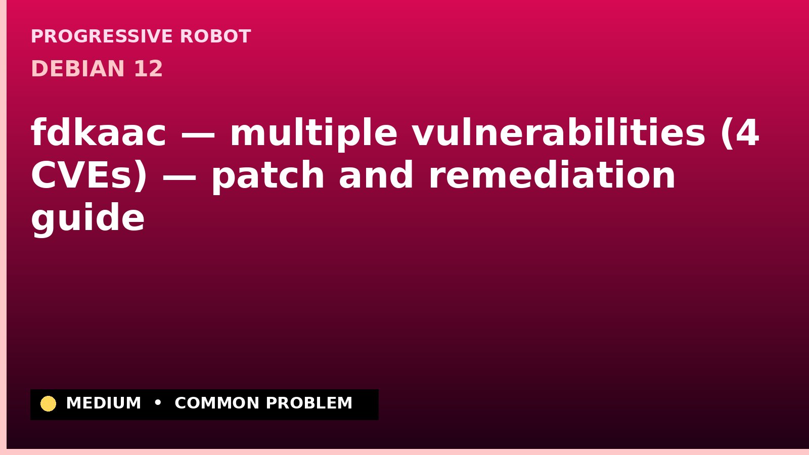 Debian 12 — fdkaac — multiple vulnerabilities (4 CVEs) — patch and remediation guide — diagnosis and fix on Debian 12