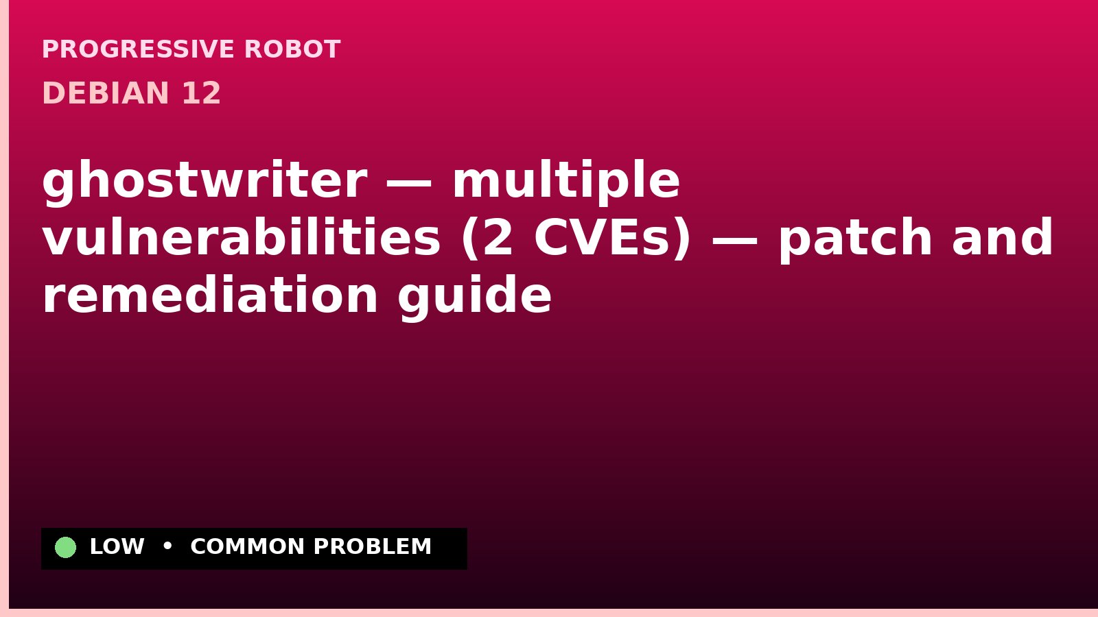Debian 12 — ghostwriter — multiple vulnerabilities (2 CVEs) — patch and remediation guide — diagnosis and fix on Debian 12