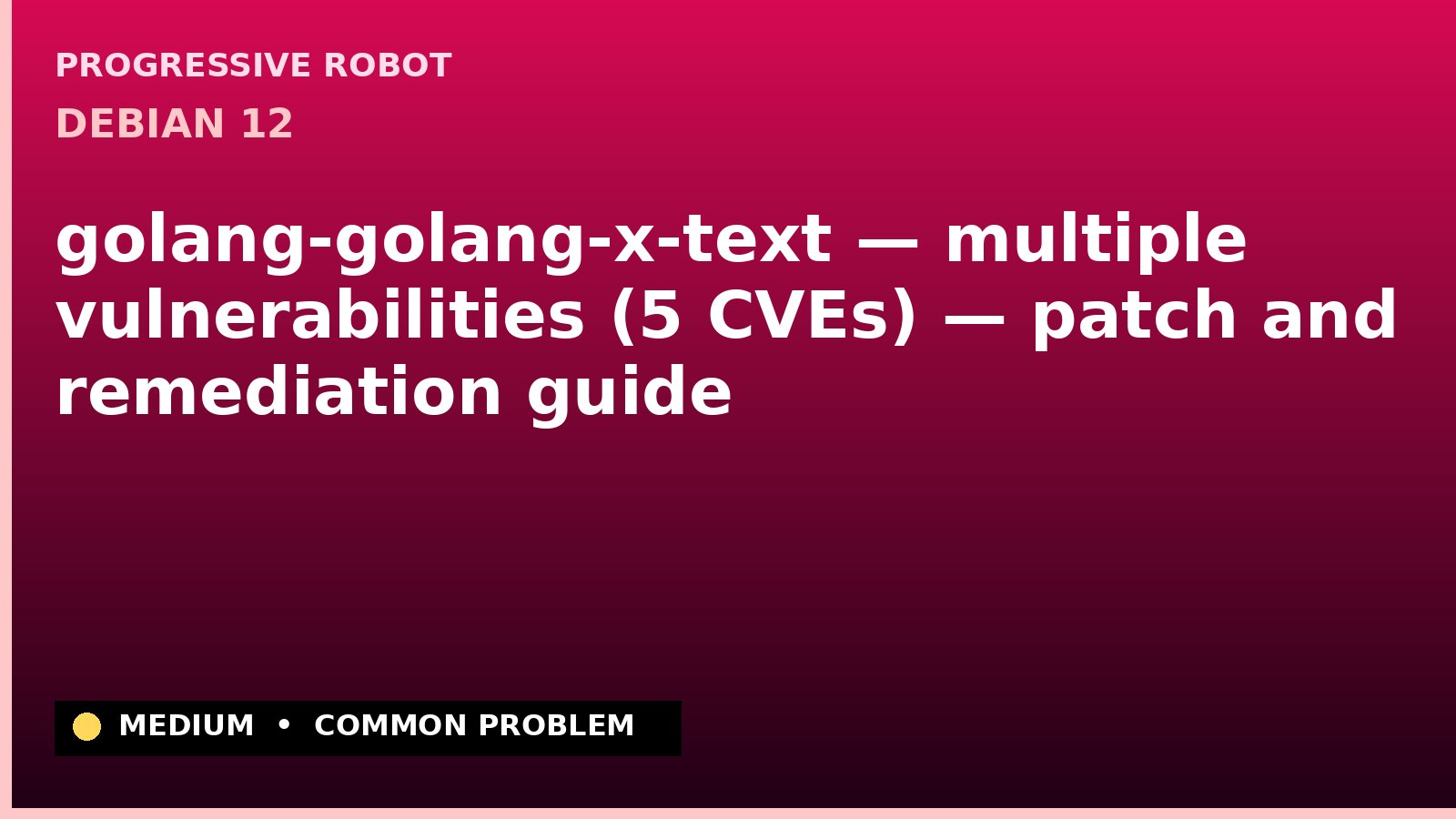 Debian 12 — golang-golang-x-text — multiple vulnerabilities (5 CVEs) — patch and remediation guide — diagnosis and fix on Debian 12