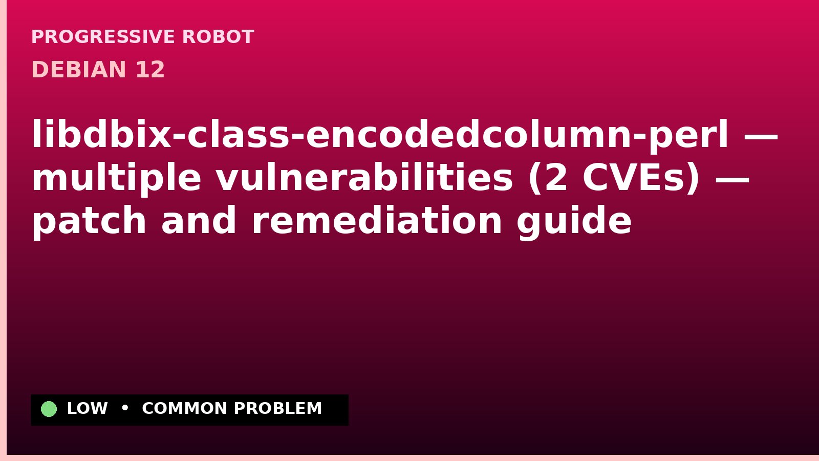 Debian 12 — libdbix-class-encodedcolumn-perl — multiple vulnerabilities (2 CVEs) — patch and remediation guide — diagnosis and fix on Debian 12
