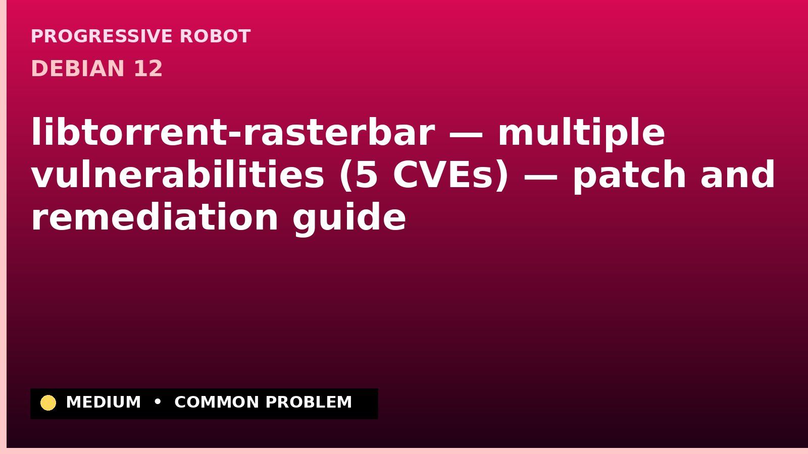 Debian 12 — libtorrent-rasterbar — multiple vulnerabilities (5 CVEs) — patch and remediation guide — diagnosis and fix on Debian 12