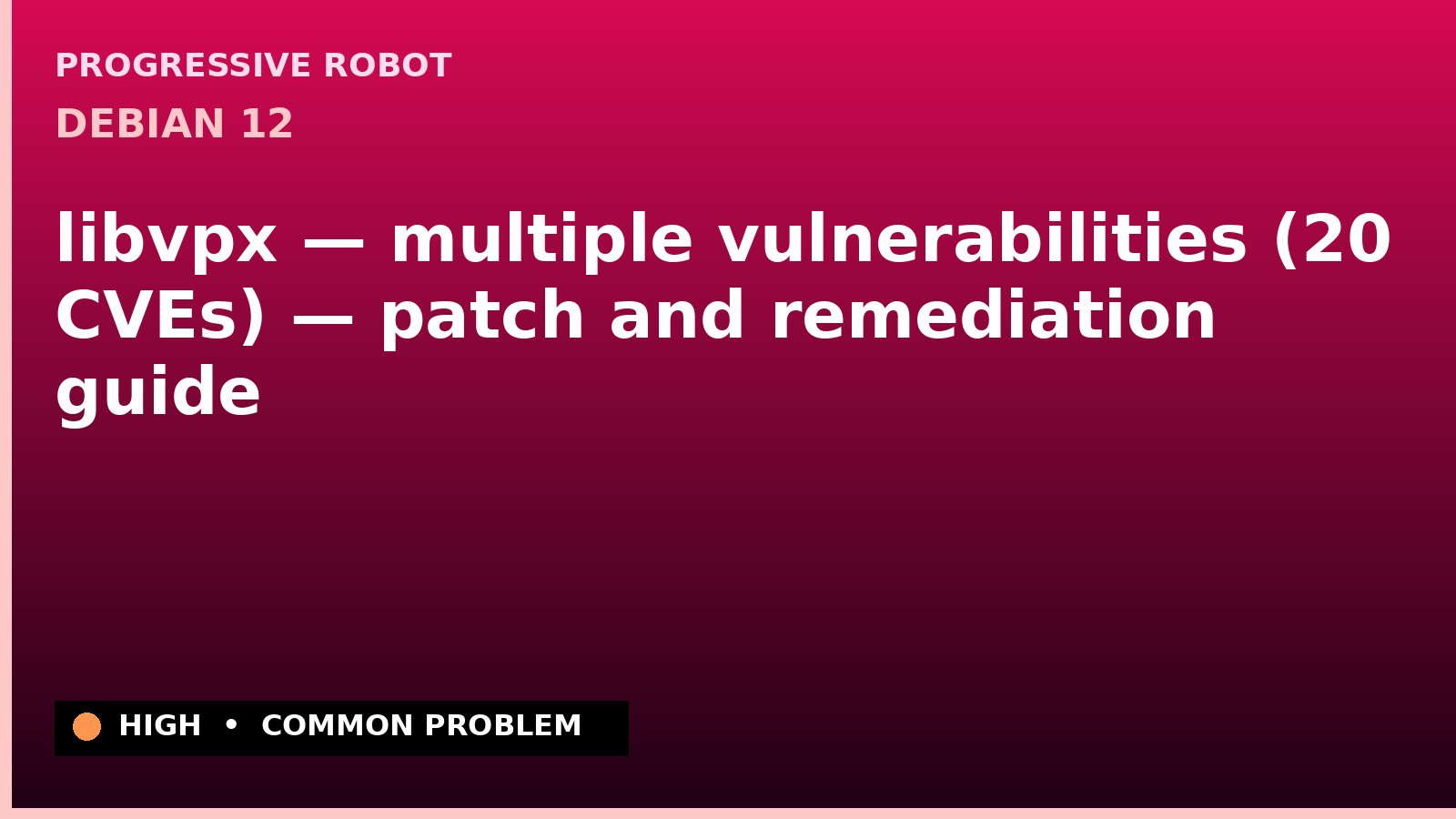 Debian 12 — libvpx — multiple vulnerabilities (20 CVEs) — patch and remediation guide — diagnosis and fix on Debian 12