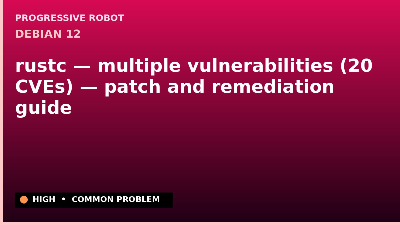 Debian 12 — rustc — multiple vulnerabilities (20 CVEs) — patch and remediation guide
