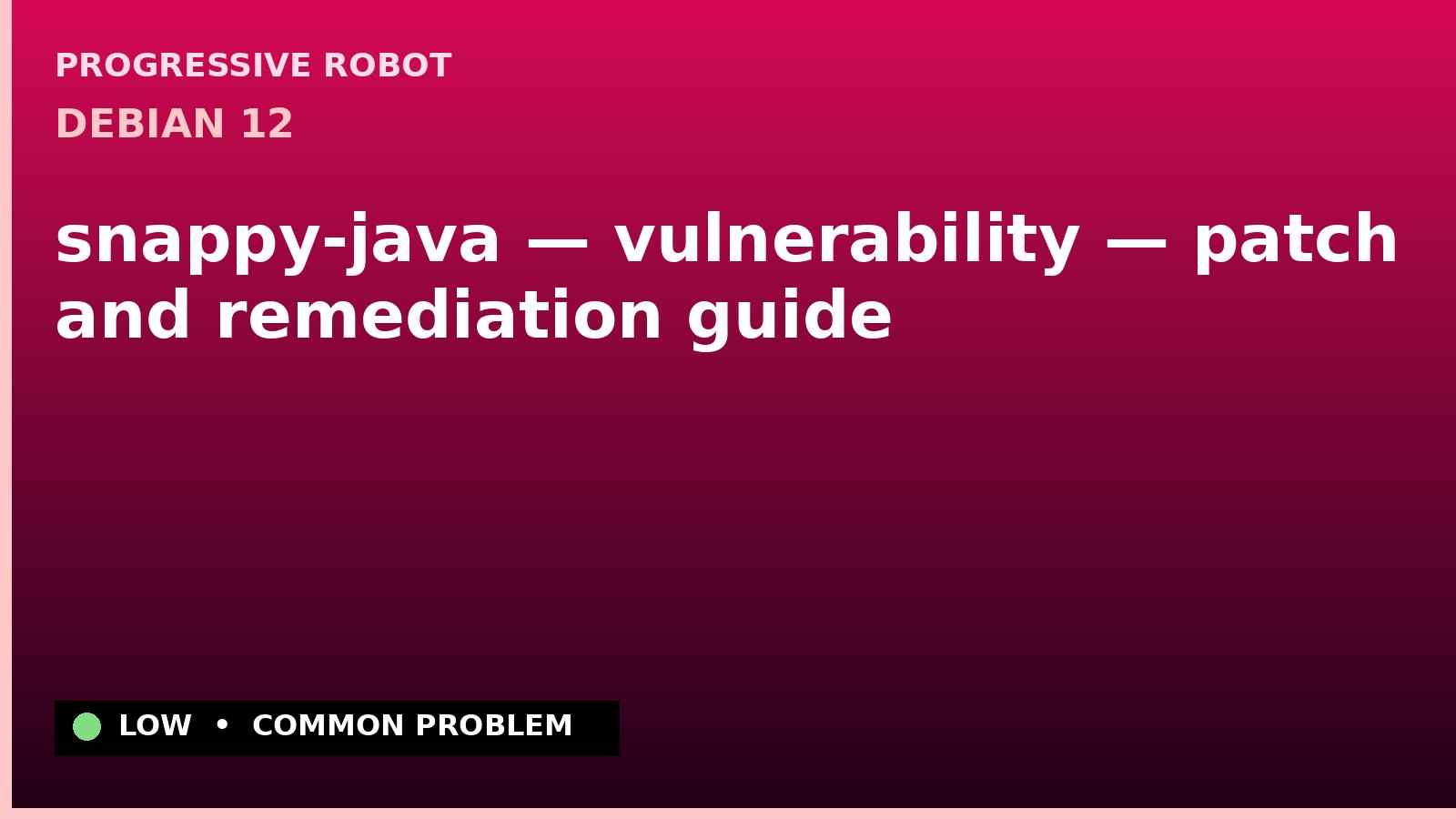 Debian 12 — snappy-java — vulnerability — patch and remediation guide — diagnosis and fix on Debian 12