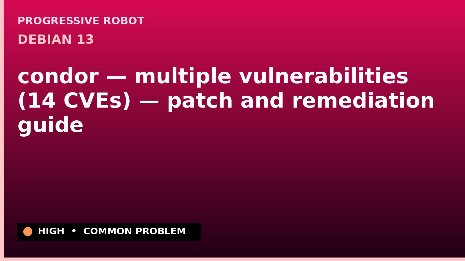 Debian 13 — condor — multiple vulnerabilities (14 CVEs) — patch and remediation guide — diagnosis and fix on Debian 13