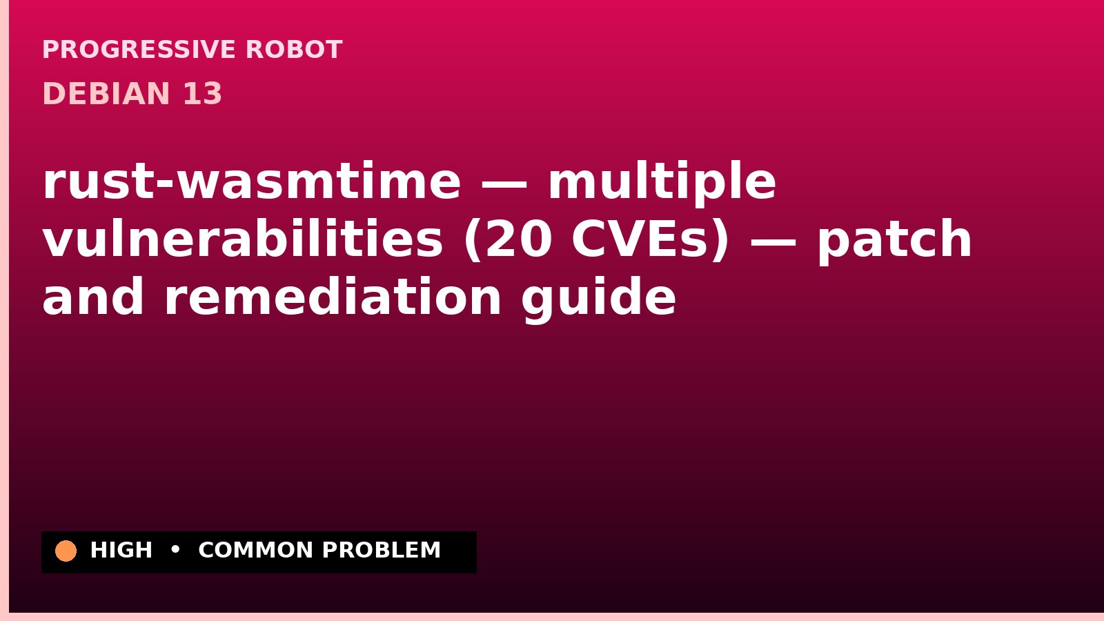 Debian 13 — rust-wasmtime — multiple vulnerabilities (20 CVEs) — patch and remediation guide — diagnosis and fix on Debian 13