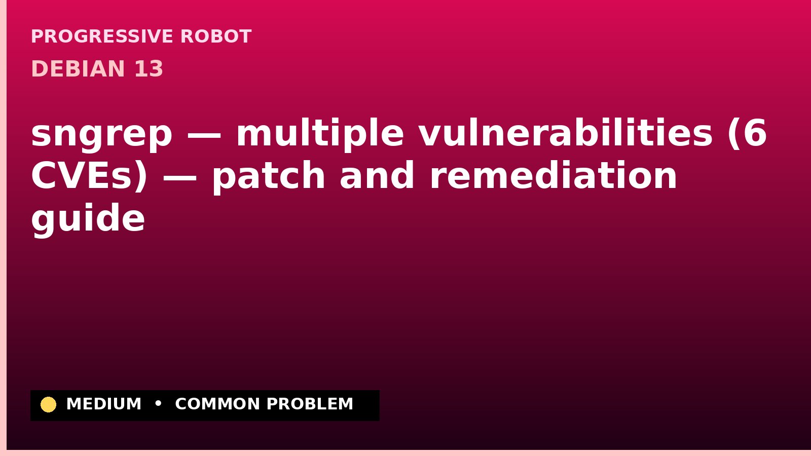Debian 13 — sngrep — multiple vulnerabilities (6 CVEs) — patch and remediation guide — diagnosis and fix on Debian 13
