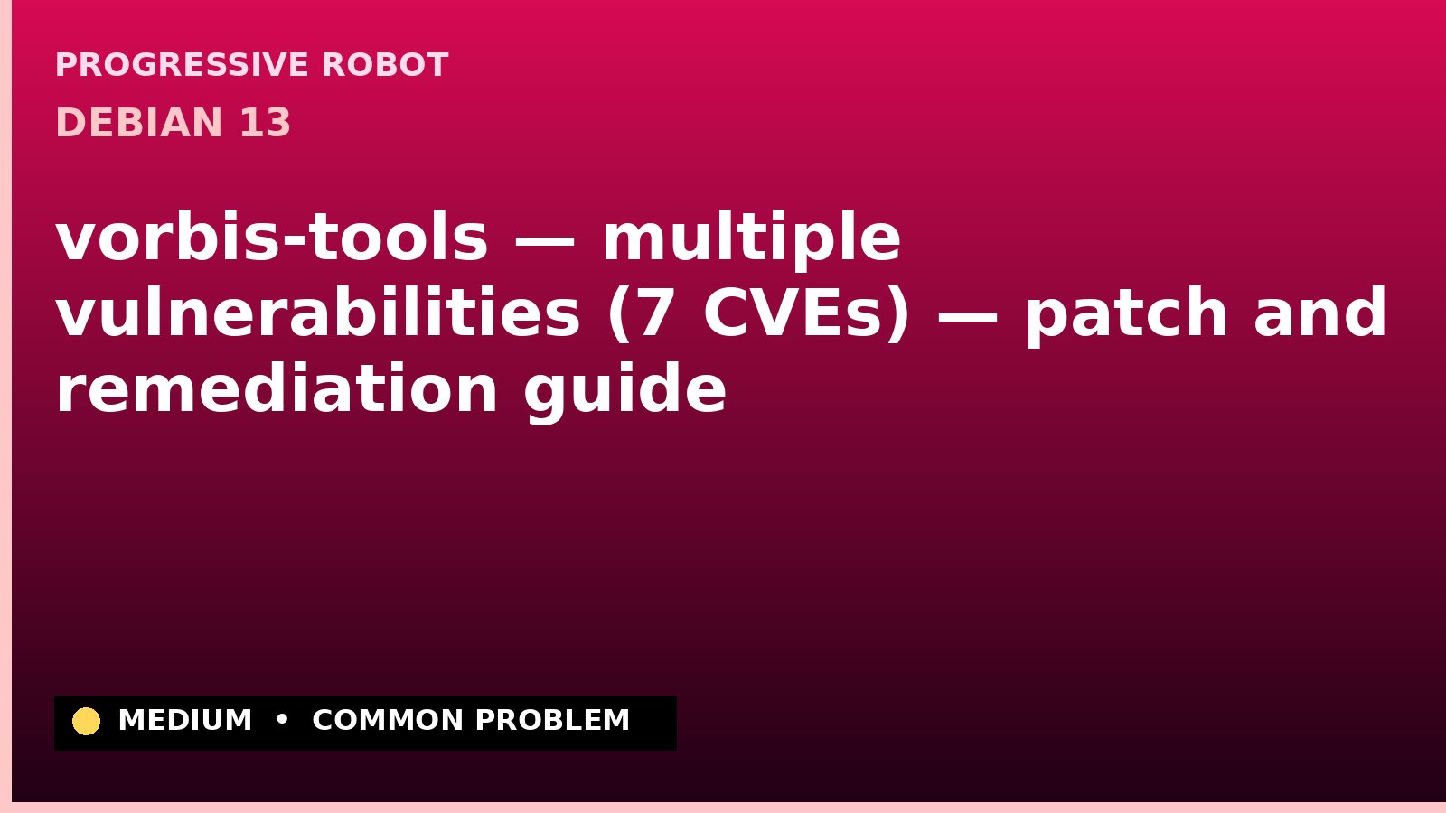 Debian 13 — vorbis-tools — multiple vulnerabilities (7 CVEs) — patch and remediation guide — diagnosis and fix on Debian 13