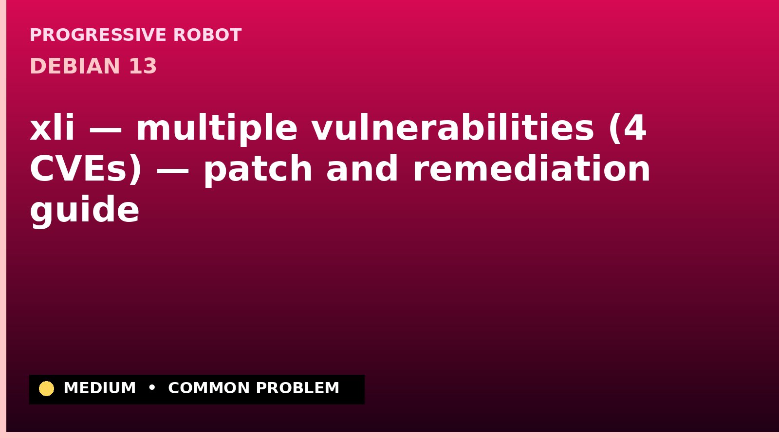 Debian 13 — xli — multiple vulnerabilities (4 CVEs) — patch and remediation guide — diagnosis and fix on Debian 13