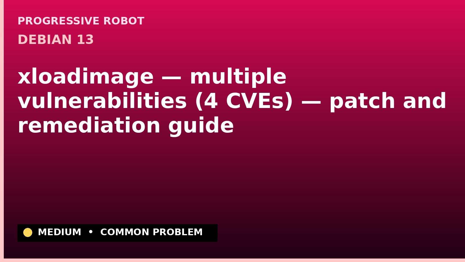Debian 13 — xloadimage — multiple vulnerabilities (4 CVEs) — patch and remediation guide — diagnosis and fix on Debian 13