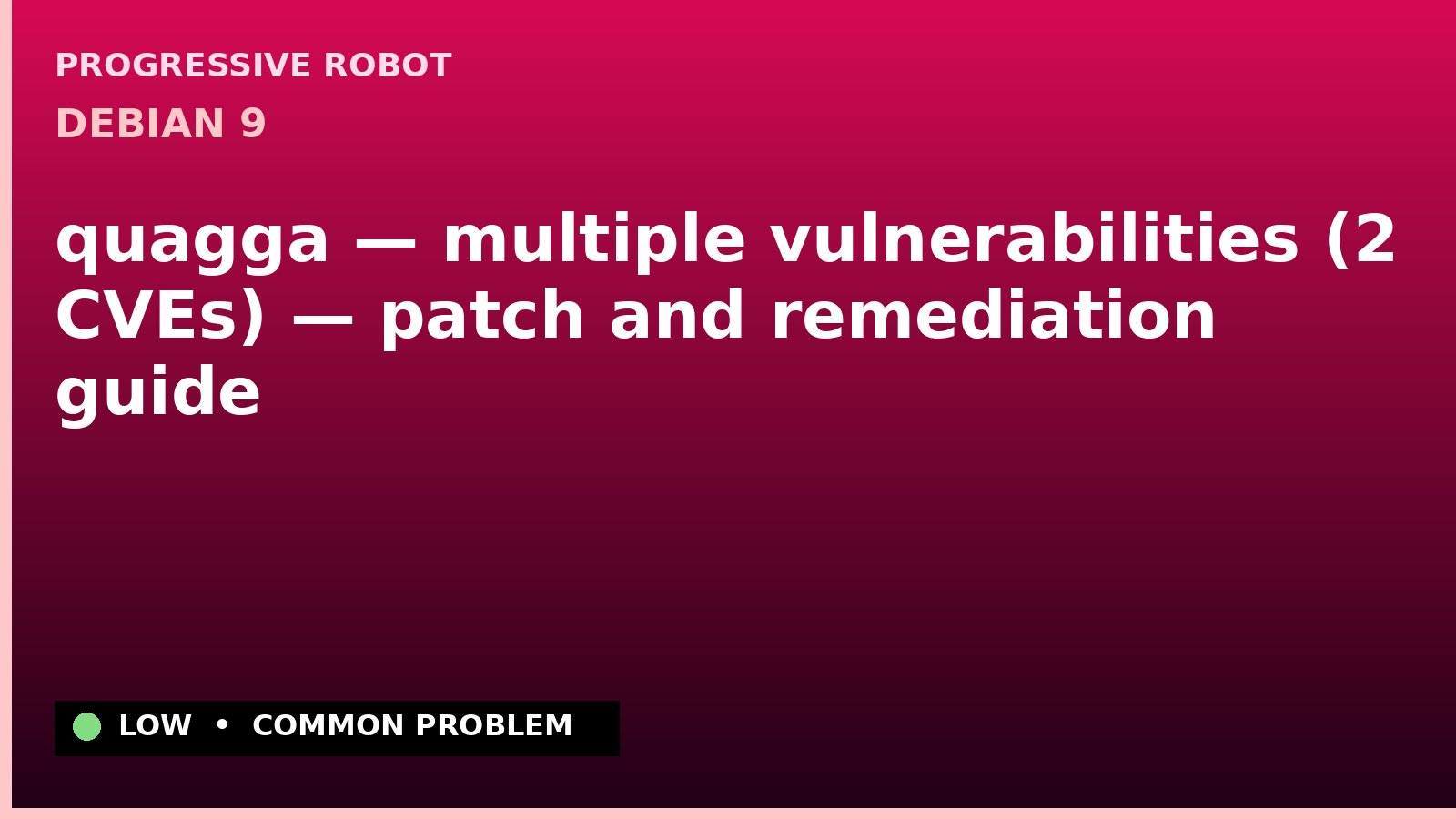 Debian 9 — quagga — multiple vulnerabilities (2 CVEs) — patch and remediation guide — diagnosis and fix on Debian 9