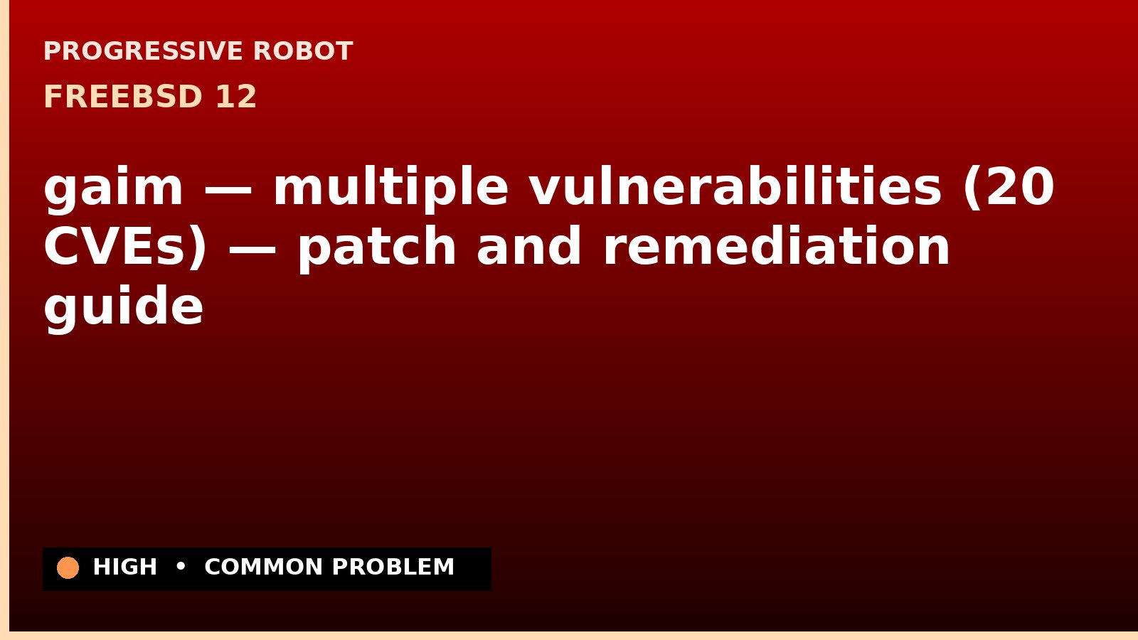 FreeBSD 12 — gaim — multiple vulnerabilities (20 CVEs) — patch and remediation guide — diagnosis and fix on FreeBSD 12