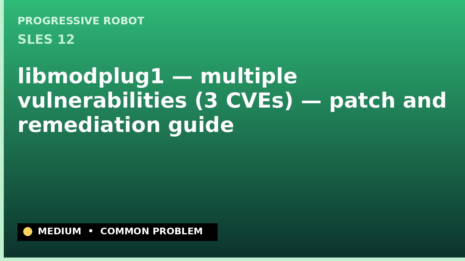SLES 12 — libmodplug1 — multiple vulnerabilities (3 CVEs) — patch and remediation guide — diagnosis and fix on SLES 12