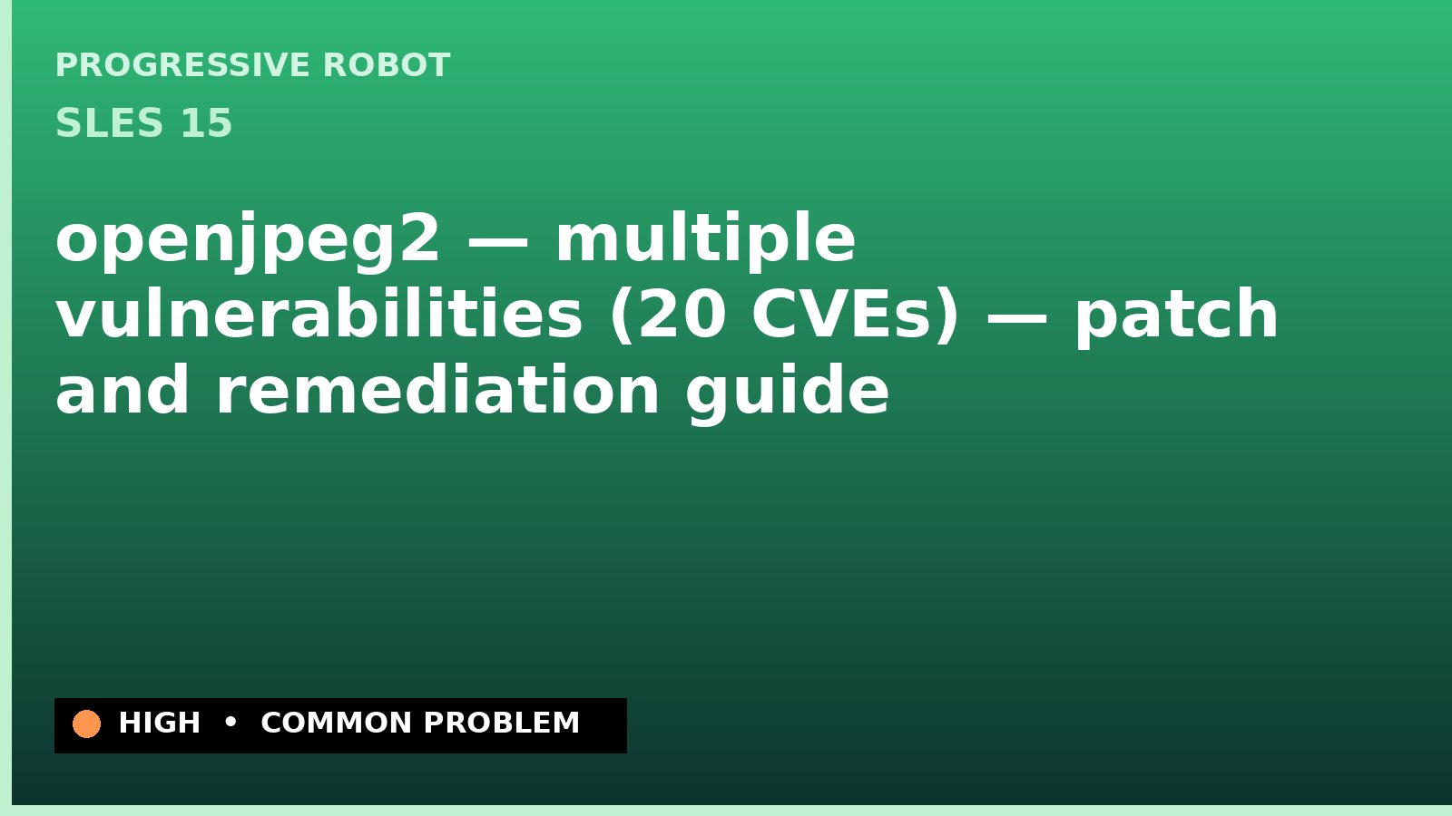 SLES 15 — openjpeg2 — multiple vulnerabilities (20 CVEs) — patch and remediation guide — diagnosis and fix on SLES 15