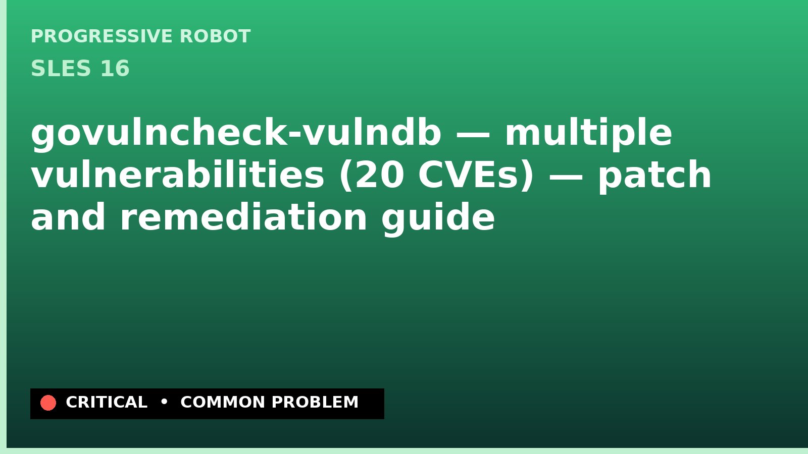 SLES 16 — govulncheck-vulndb — multiple vulnerabilities (20 CVEs) — patch and remediation guide — diagnosis and fix on SLES 16