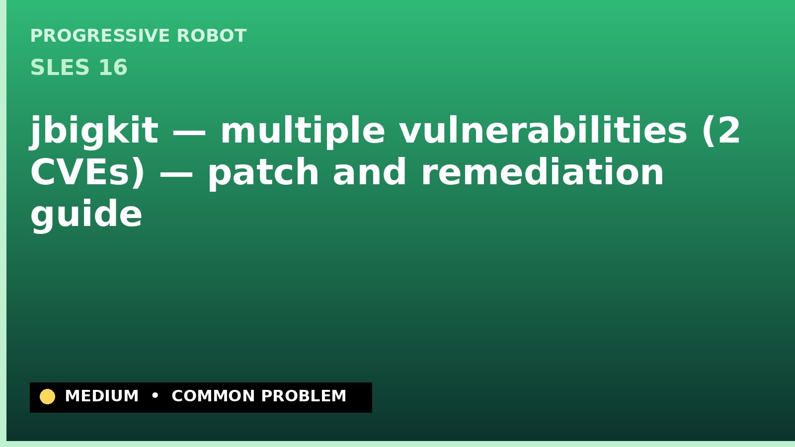 SLES 16 — jbigkit — multiple vulnerabilities (2 CVEs) — patch and remediation guide — diagnosis and fix on SLES 16