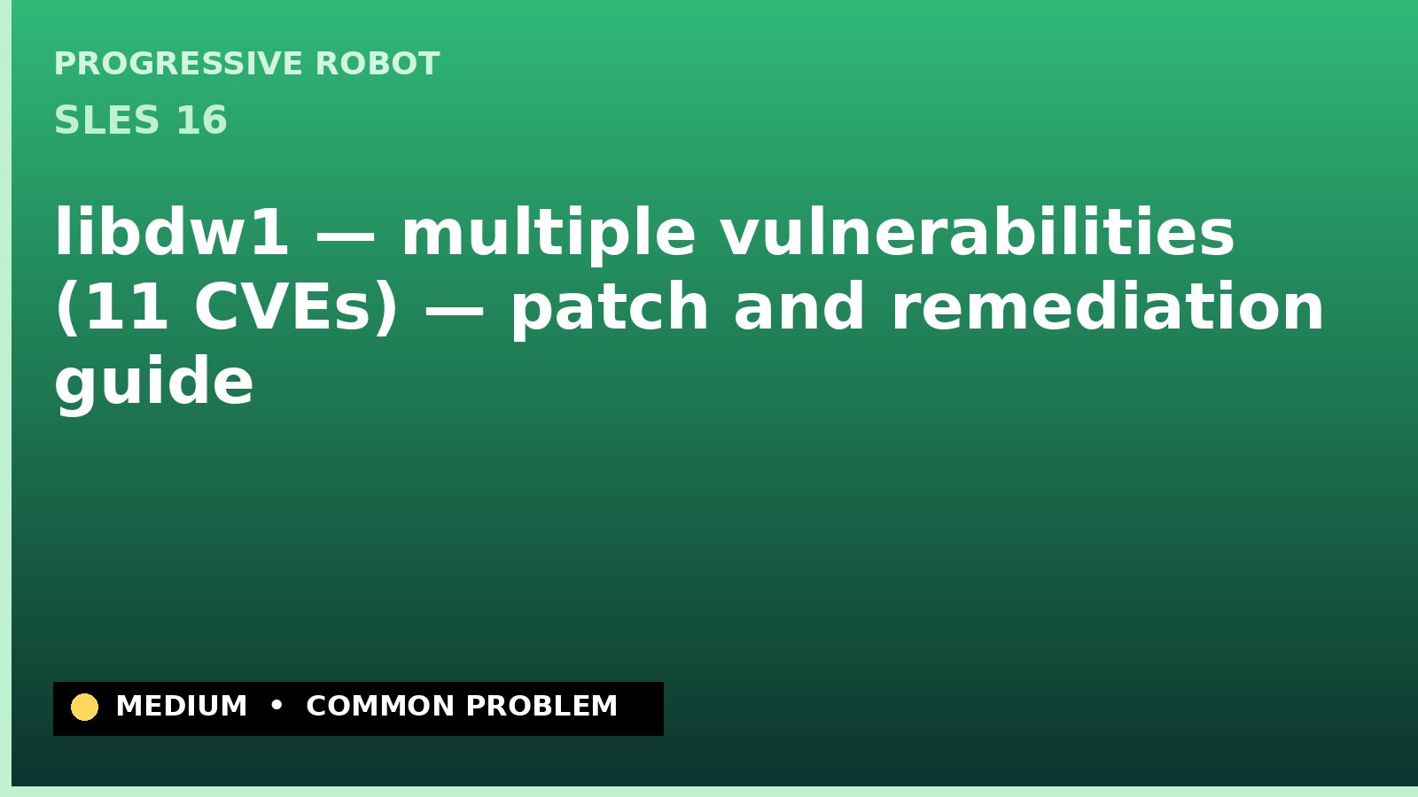 SLES 16 — libdw1 — multiple vulnerabilities (11 CVEs) — patch and remediation guide — diagnosis and fix on SLES 16