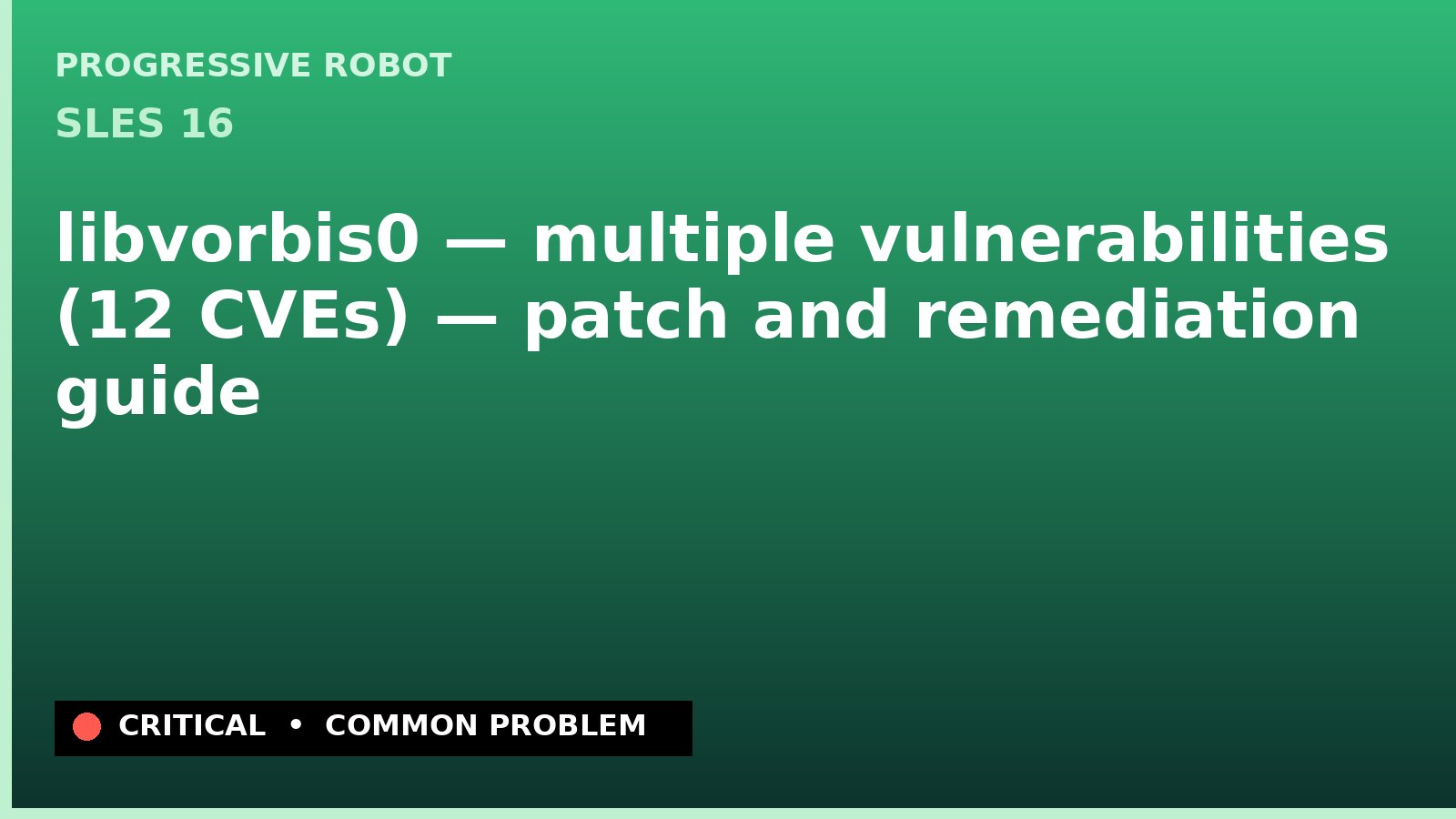 SLES 16 — libvorbis0 — multiple vulnerabilities (12 CVEs) — patch and remediation guide — diagnosis and fix on SLES 16