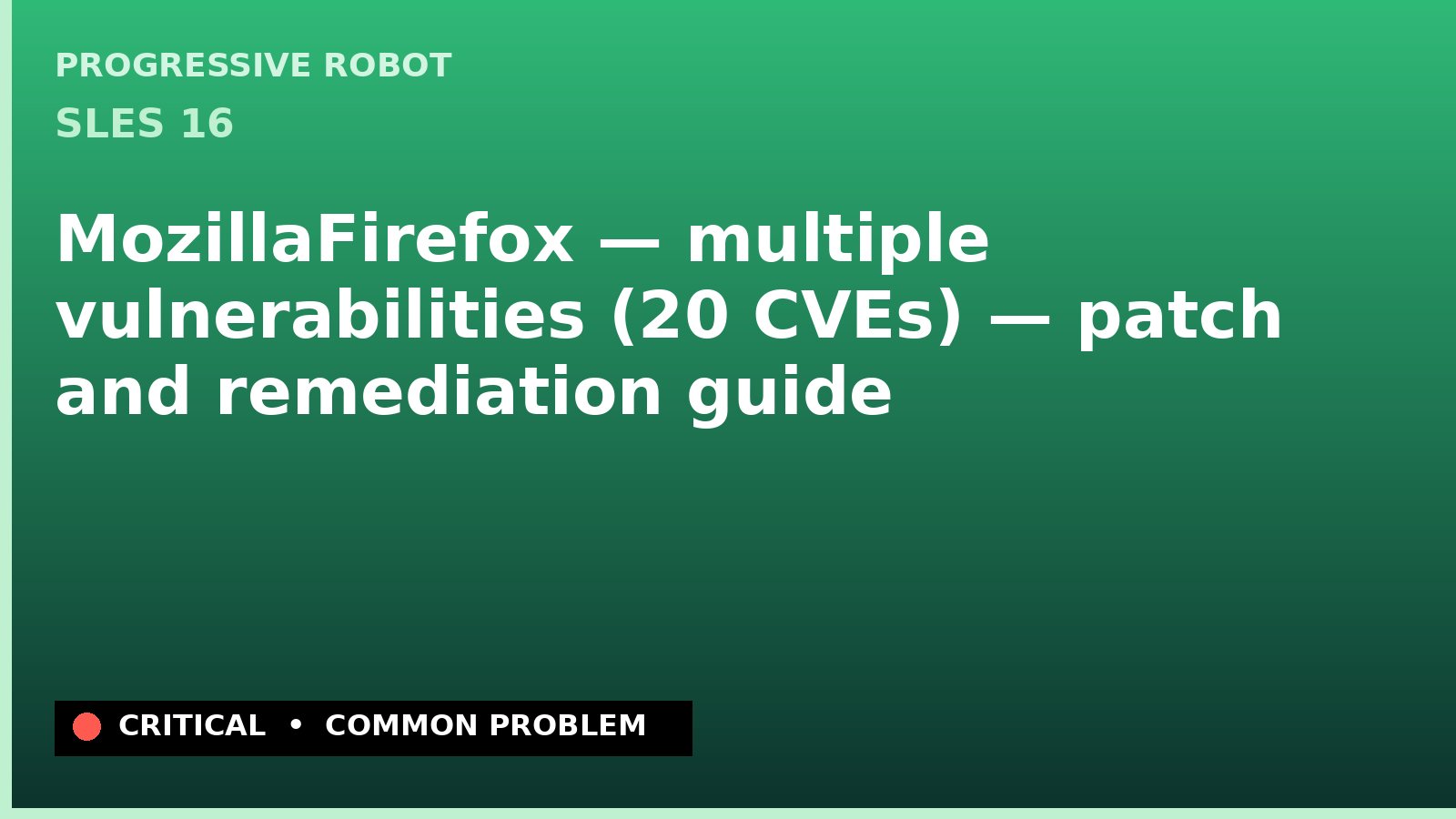SLES 16 — MozillaFirefox — multiple vulnerabilities (20 CVEs) — patch and remediation guide