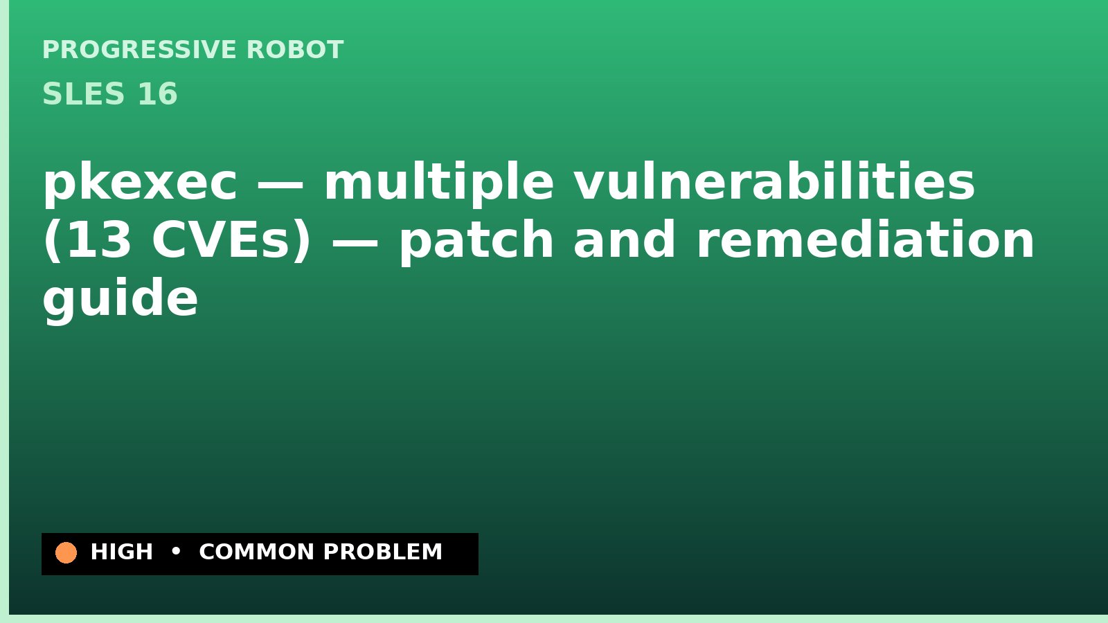 SLES 16 — pkexec — multiple vulnerabilities (13 CVEs) — patch and remediation guide — diagnosis and fix on SLES 16