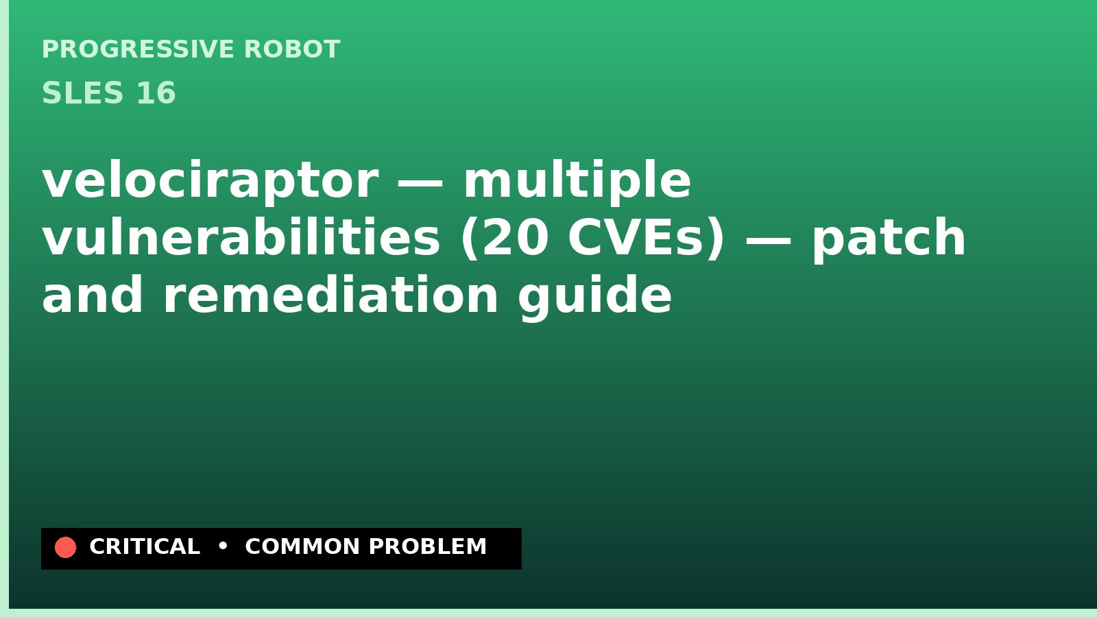 SLES 16 — velociraptor — multiple vulnerabilities (20 CVEs) — patch and remediation guide — diagnosis and fix on SLES 16